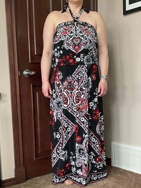 White House Black Market Black Dress with Red & White Trim